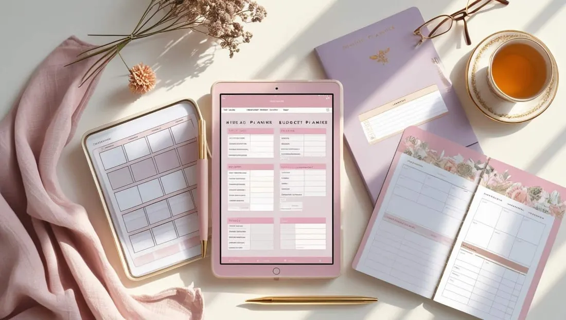 Bundle (any 3 planners) shown as a flat-lay mockup on a tablet and printed page