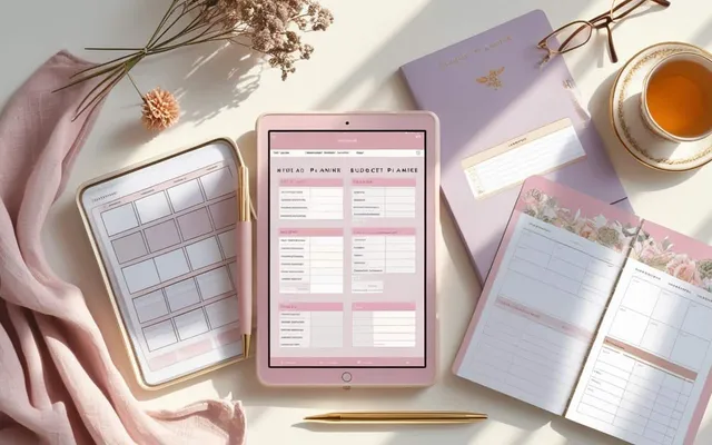 Bundle (any 3 planners) shown as a flat-lay mockup on a tablet and printed page