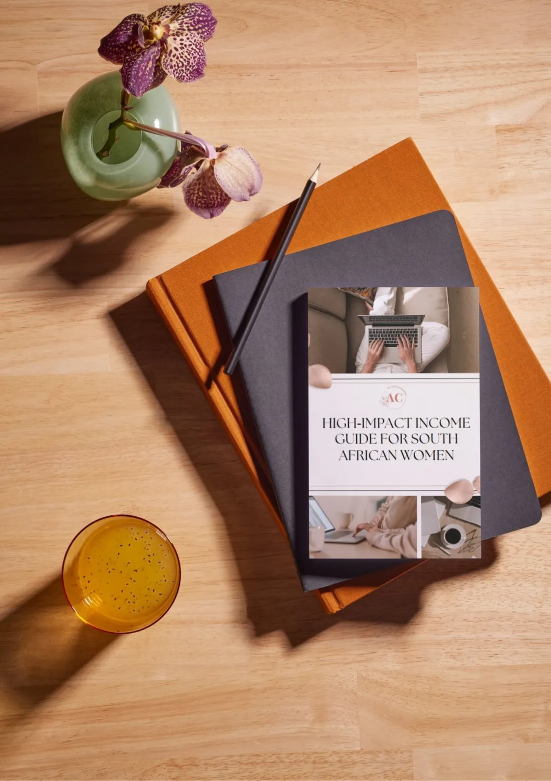 High Impact Guide for South African Women shown as a flat-lay mockup on a tablet and printed page