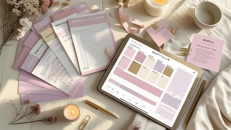 Annual Plan (save 2 months) shown as a flat-lay mockup on a tablet and printed page