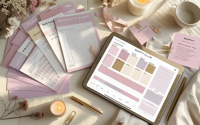 Annual Plan (save 2 months) shown as a flat-lay mockup on a tablet and printed page