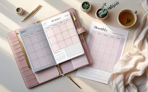 Single-Page Monthly Planner shown as a flat-lay mockup on a tablet and printed page